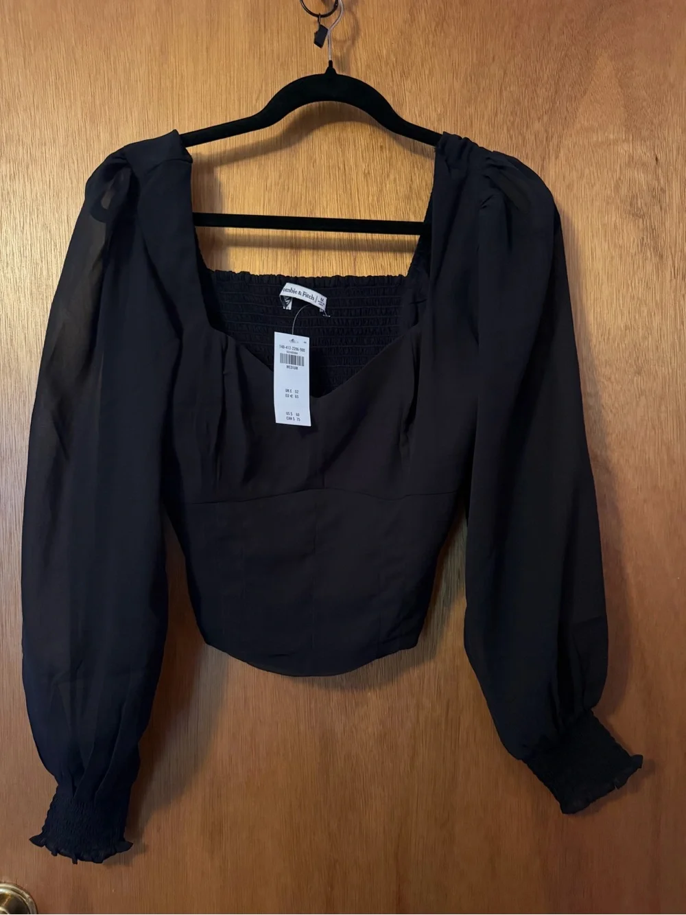 Black Puff-Sleeve Square Neck crop top